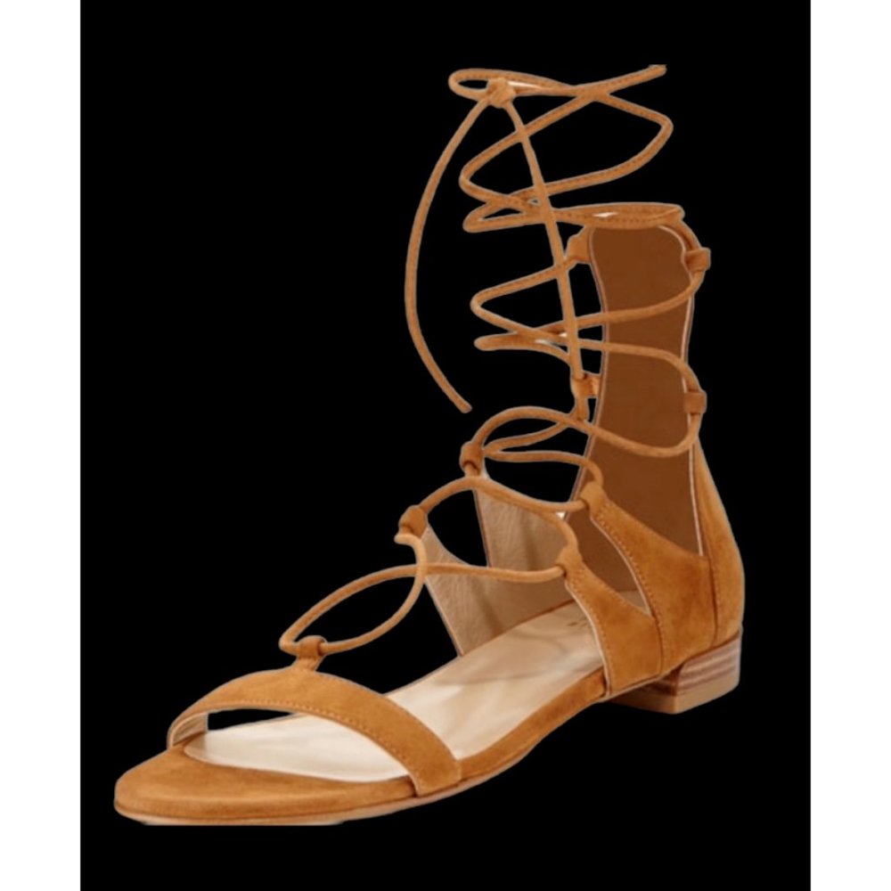 Stewart Weitzman Light Brown Suede Tie Up Size 8m Gladiator Style Sandals